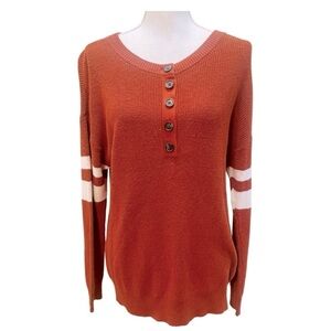 American Eagle Rust Orange Henley Sweater Medium